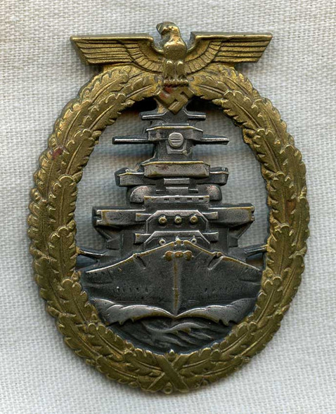 Beautiful Late 1930s German Naval High Seas Fleet Badge in Gilt & Silvered Tombak