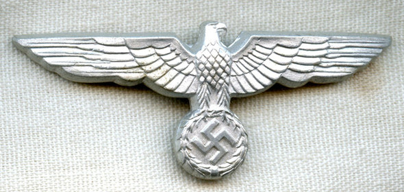 Minty WWII German Army Enlisted Man Visor Hat Eagle in Frosted Aluminum with Maker Mark