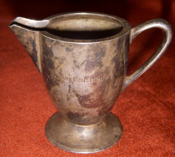 Rare Silver Plate Creamer from Hitler's Favorite Watering Hole "Der Deutsche Hof" with Swast