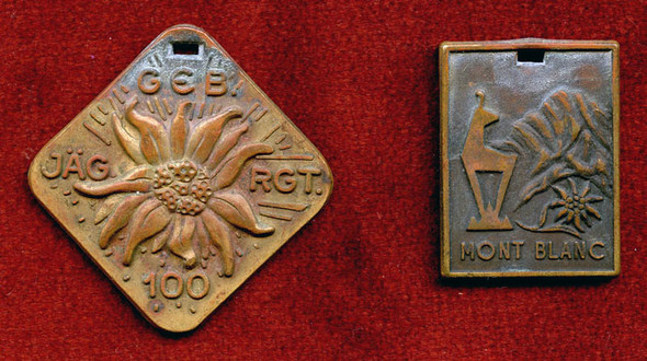 Wonderful Pair of WWII Era Commemorative Fobs for Gebirgs Jaeger Regt. 100 and Div. 5