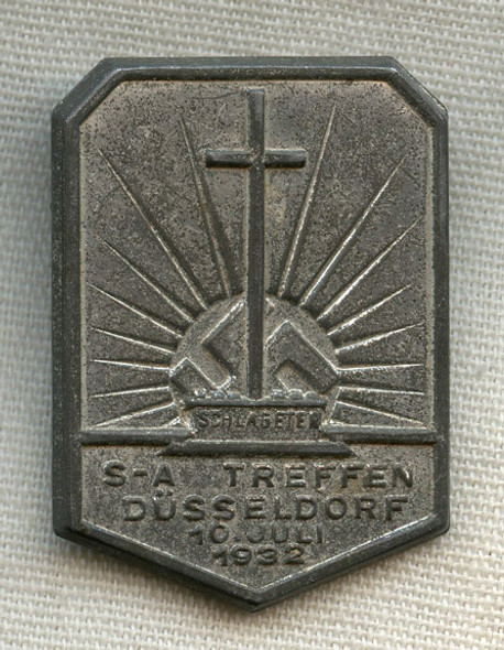 Rare 1932 SA Treffen Dusseldorf Rally Tinnie with Schlageter and Cross Theme