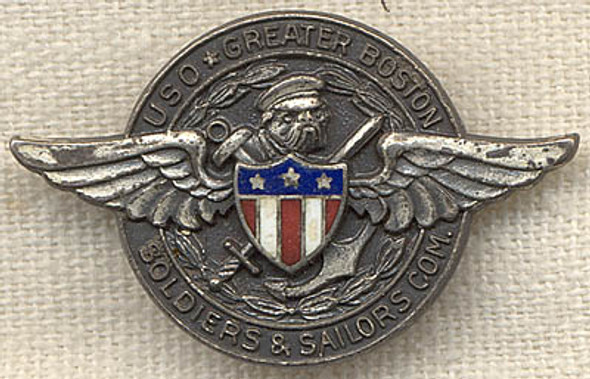 WWII Boston United Service Organizations (USO) Lapel Pin & Guide Book