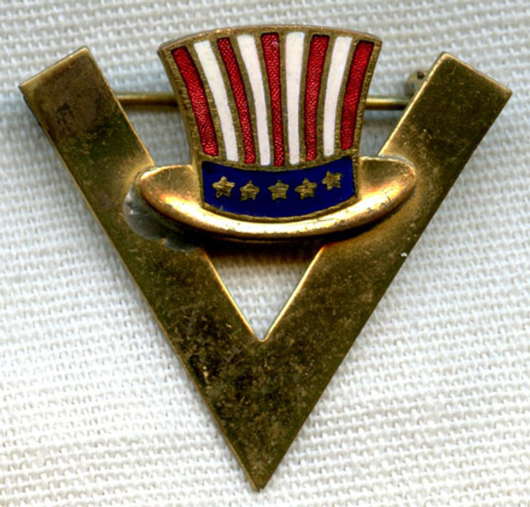 Great Early WWII Uncle Sam's Hat 'V for Victory' Pin