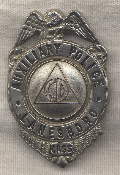 1950s Civil Defense Auxiliary Police Lanesboro, Mass. Badge