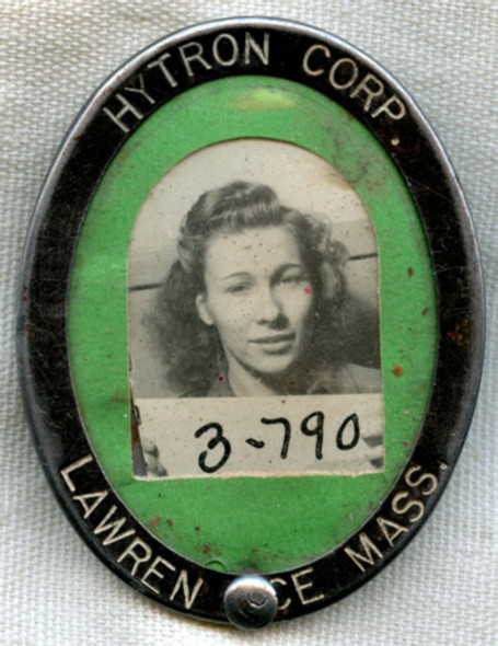 WWII Hytron Radio Tube Mfg. Corp. Woman Worker Photo ID Badge