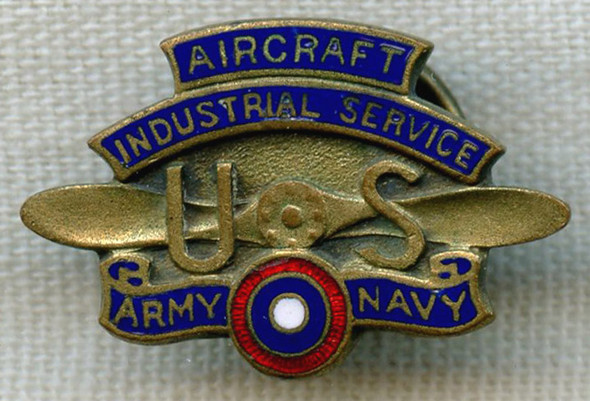 Numbered WWI US Aircraft Factory Worker Lapel Badge by Whitehead & Hoag