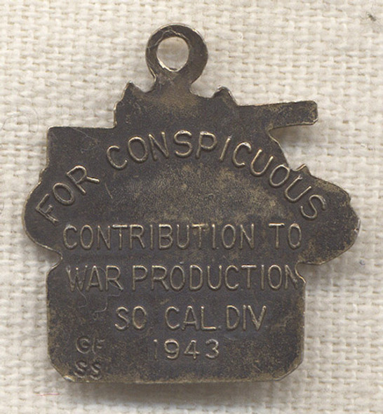 Great WWII Tank Charm in GF Sterling Silver for War Production at GM's So. Cal. Div. in 1943