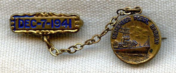 Nice Chained WWII "Remember Pearl Harbor" Homefront Pin
