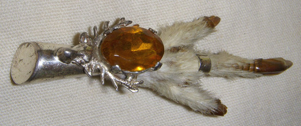1957-58 Marked Sterling Silver Scottish Grouse Foot Hat Pin with Smoky Quartz Topaz Cabochon