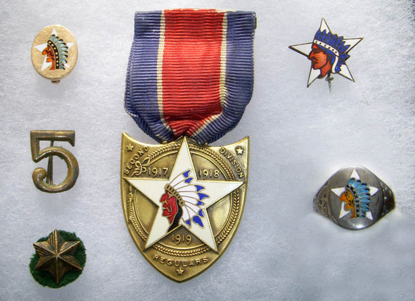 Circa WWI USMC 2nd Division Insignia, Named Medal & Ring Grouping