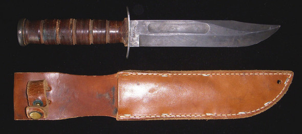 Ca. 1943 USMC Blade Marked Utility or Fighting Knife by Camillus in Early Sheath