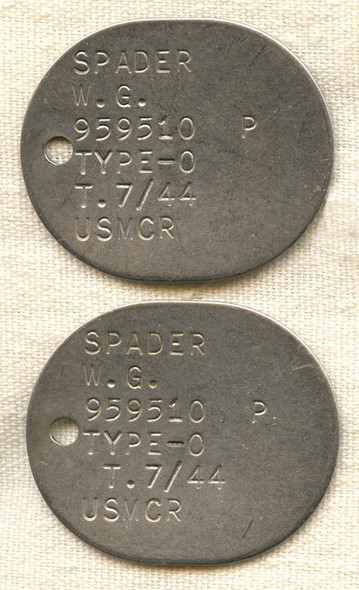 Pair WWII US Marine Corps Reserve Dog Tags for W. G. Spader