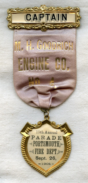 1901 Portsmouth, New Hampshire Fire Department 15th Annual Parade Captain Ribbon