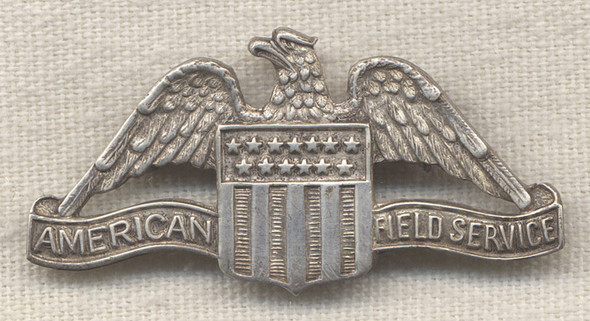 Early WWII Sterling Silver American Field Service "Overseas" Cap Badge Made in US