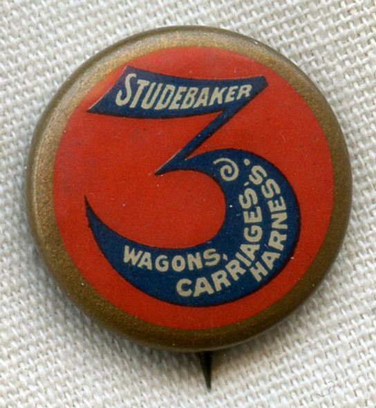 1890s Studebaker Advertising Celluloid Pin for Wagons, Carriages & Harnesses