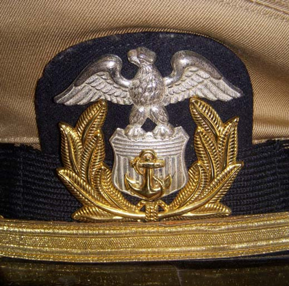 WWII Merchant Marine Officer Hat with Sterling Silver Badge