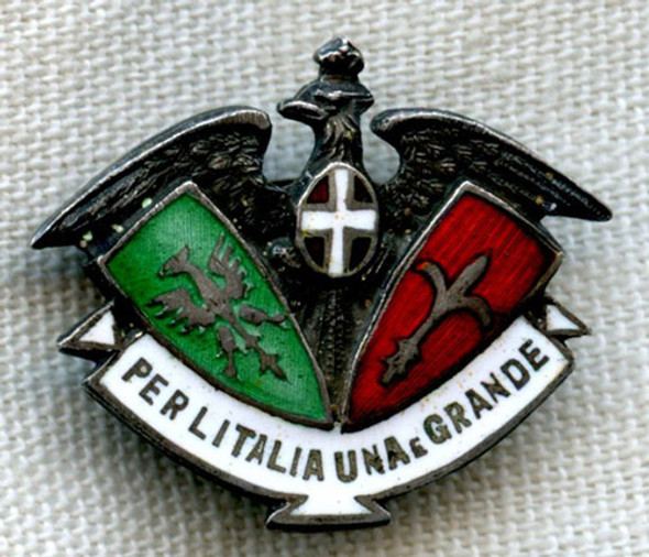Beautiful WWI Italian .800 Silver Lapel Pin Promoting Reunification of Gorizia and Trieste