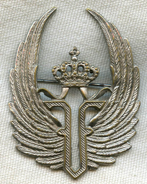 Rare WWI-1920s Romanian Air Force Observer Badge with Ferdinand I Cypher