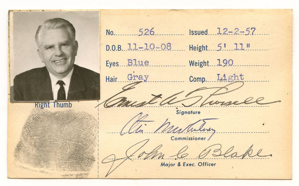 Rare 1957 Massachusetts State Police Credentials for Dept. Chaplain Ernest A. Thorsell