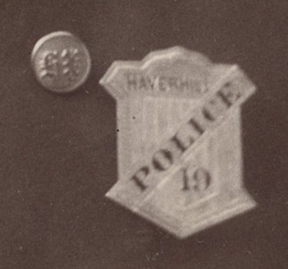 1890s Haverhill, MA Policeman Cabinet Photo Showing #19 Radiator Badge