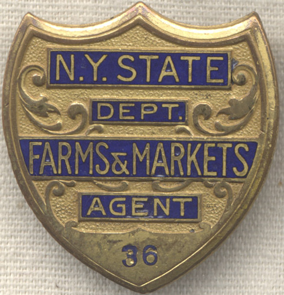 1930s New York State Dept. of Farms and Markets Agent Badge
