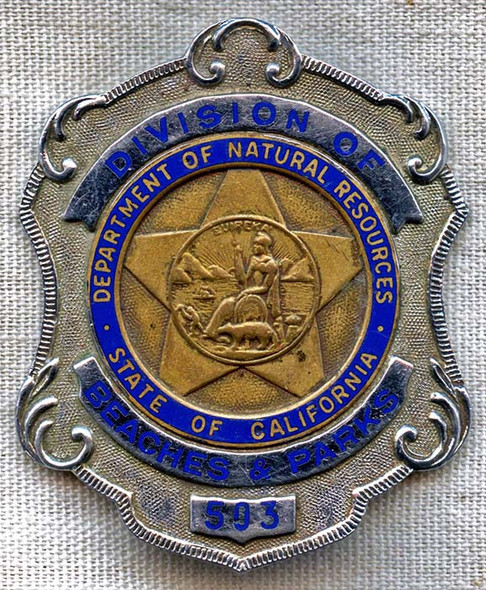 1940's California Division of Beaches & Parks Badge. Excellent Detail