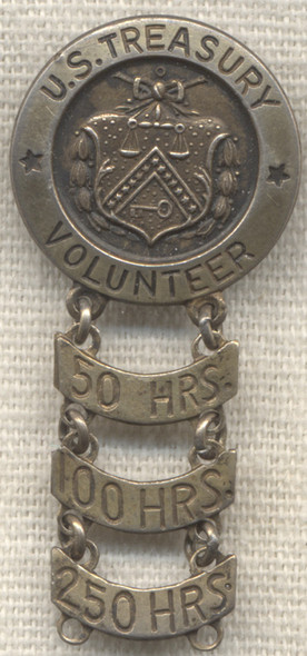 Sterling WWII US Treasury Volunteer Badge for 250 Hours