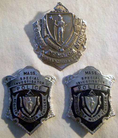 Extremely Rare Massachusetts Registry Police Special Investigator Badge Grouping