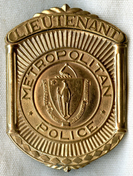 Beautiful Numbered 1930s-1940s Boston, Massachusetts Metropolitan Police Lieutenant Badge