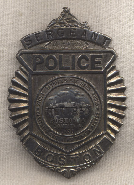 Silver-Plated 1930s Boston, Massachusetts Police Sergeant Badge from Sgt. Theodore F. Roth