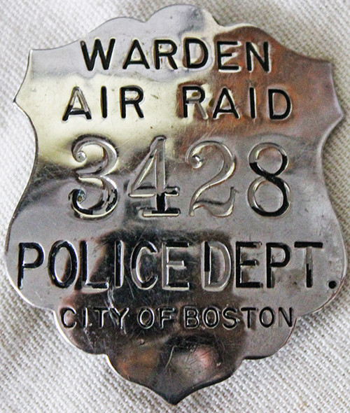 WWII Boston Air Raid Warden Badge #3428