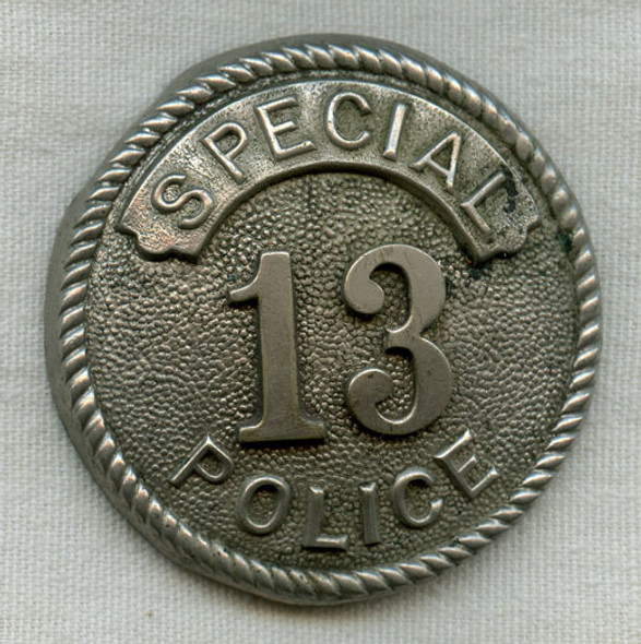 Cool 1890s Special Police Badge Number 13 by Braxmar