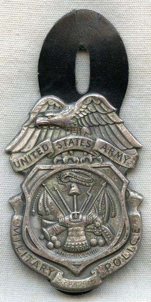 1970s US Army MP (Military Police) Badge on Issue Leather Hanger