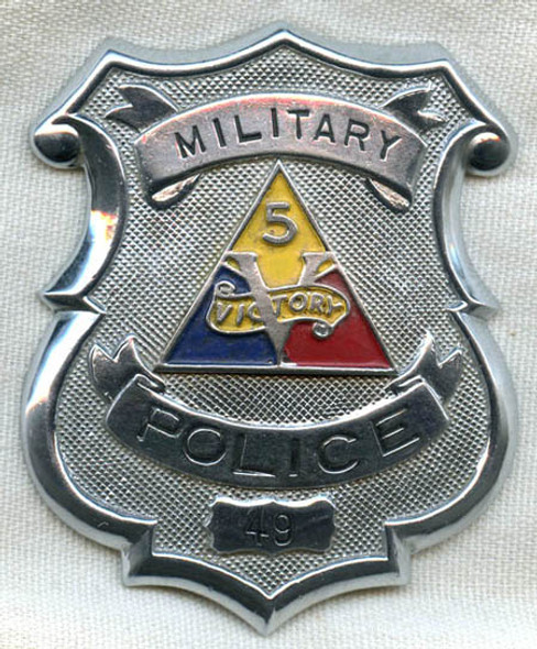 Fabulous Circa 1942-1943 US Army 5th Armored Division Military Police Badge