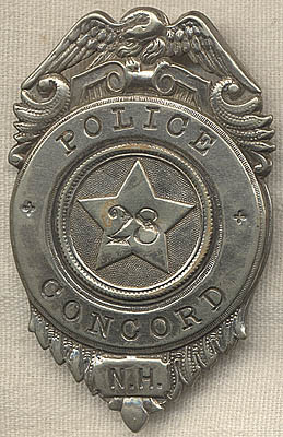 Circa 1890 Concord, New Hampshire Capitol Police #28 Badge