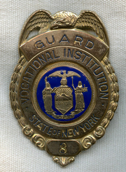 1st Issue Ca. 1935 NY State Vocational Institution Guard Hat Badge (Now Coxsackie)