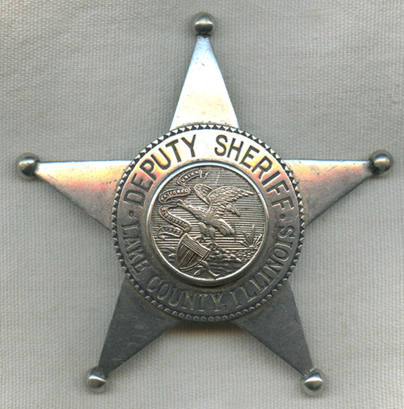 Huge 1930s Lake Co, Illinois Deputy Sheriff 5-Point Ball-Tip Star Badge
