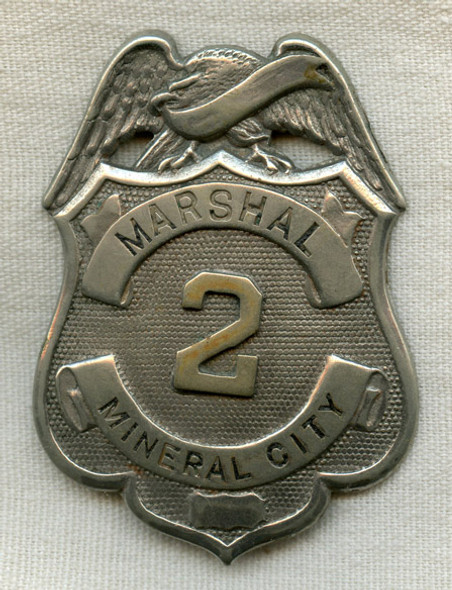 Circa 1910 Mineral City, Oklahoma Marshal Badge