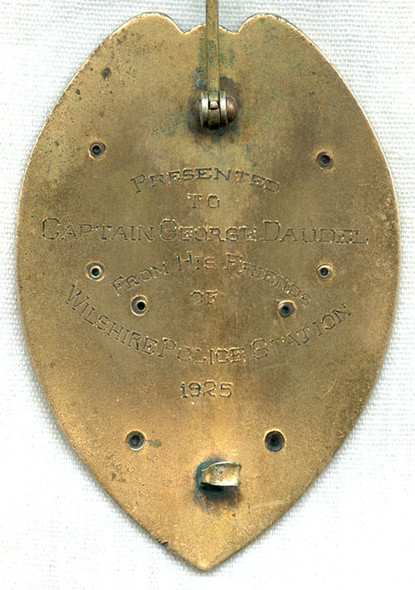 1925 14K Gold-Front LAPD Presentation Capt Badge w/Precious Stones