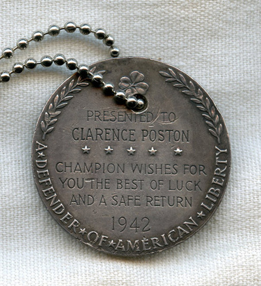 Rare Coin Silver Champion Paper WWII Service Medal / Good Luck Charm