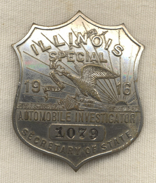 Early (1916) Illinois Special Automobile Investigator Badge