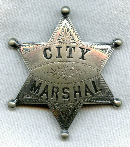 Ornate, Early and Rare 1870s-1880s "Old West" City Marshal 6 Point Star
