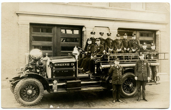 1910s Real Photo Postcard (RPPC) from South Shore, Massachusetts Fire Department Engine 3