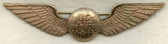 Beautiful Circa 1930 US Air Mail Pilot Wing in Rolled Gold