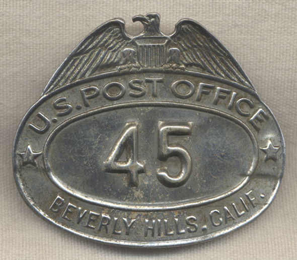 1920s-1930s United States Post Office Cap Badge from Beverly Hills, California
