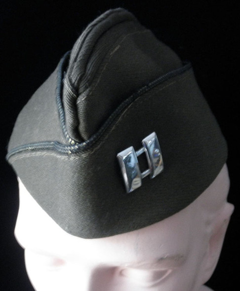 WWII US Army Officer Overseas Cap with UK-Made Captain's Rank Insignia