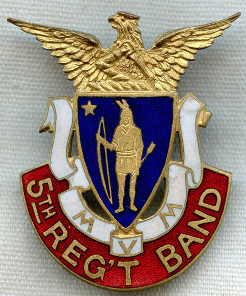 Rare Circa 1900 Mass Volunteer Militia (MVM) 5th Regiment Band Hat Badge