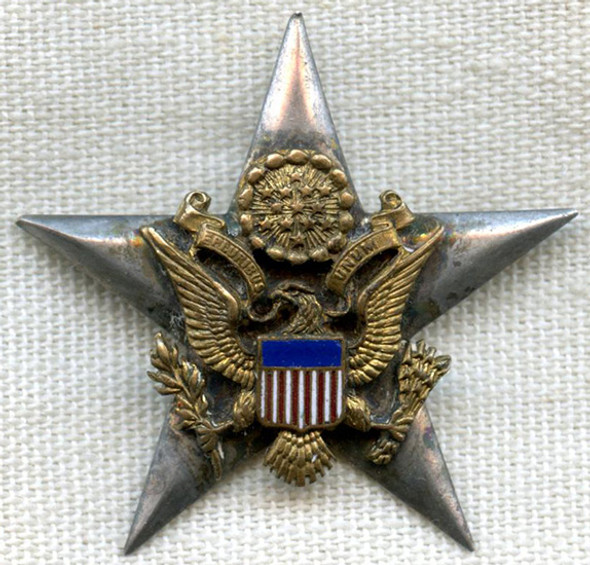 Large, Pre-WWI, US Army General Staff Corps Collar Insignia in Sterling & Enameled Bronze