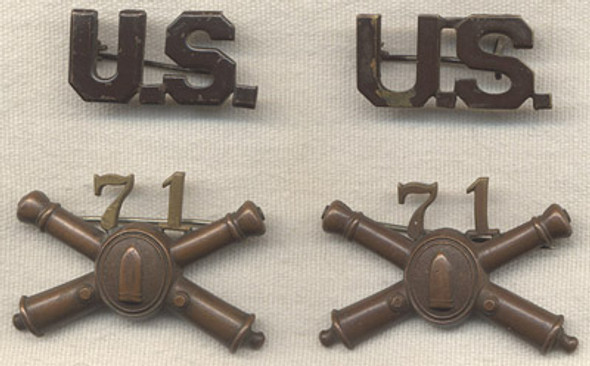 Pre-WWI 71st Coastal Artillery Officer Collar Insignia