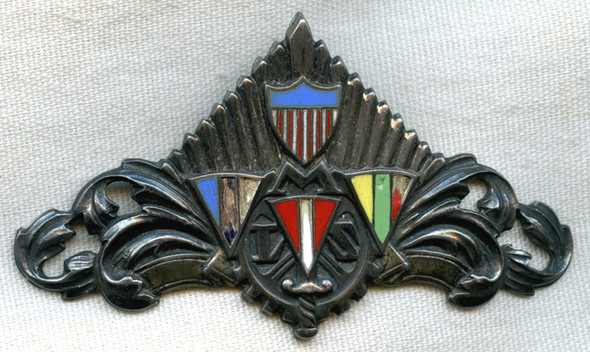 Rare WWII Occupation Period US Military Labor Service (MLS) #'ed Hat Badge in .800 Silver